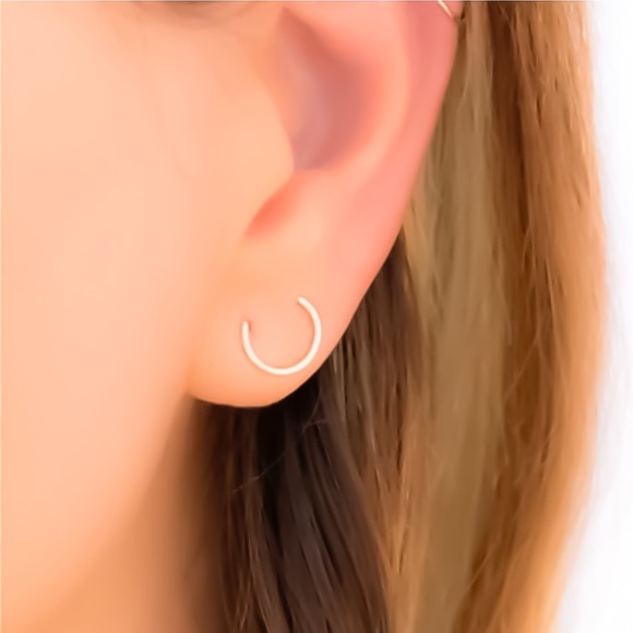 U Shaped Orbital Stud Earrings for 2 Piercings/Holes in Gold Silver & Rose Gold - Picture 4 of 8